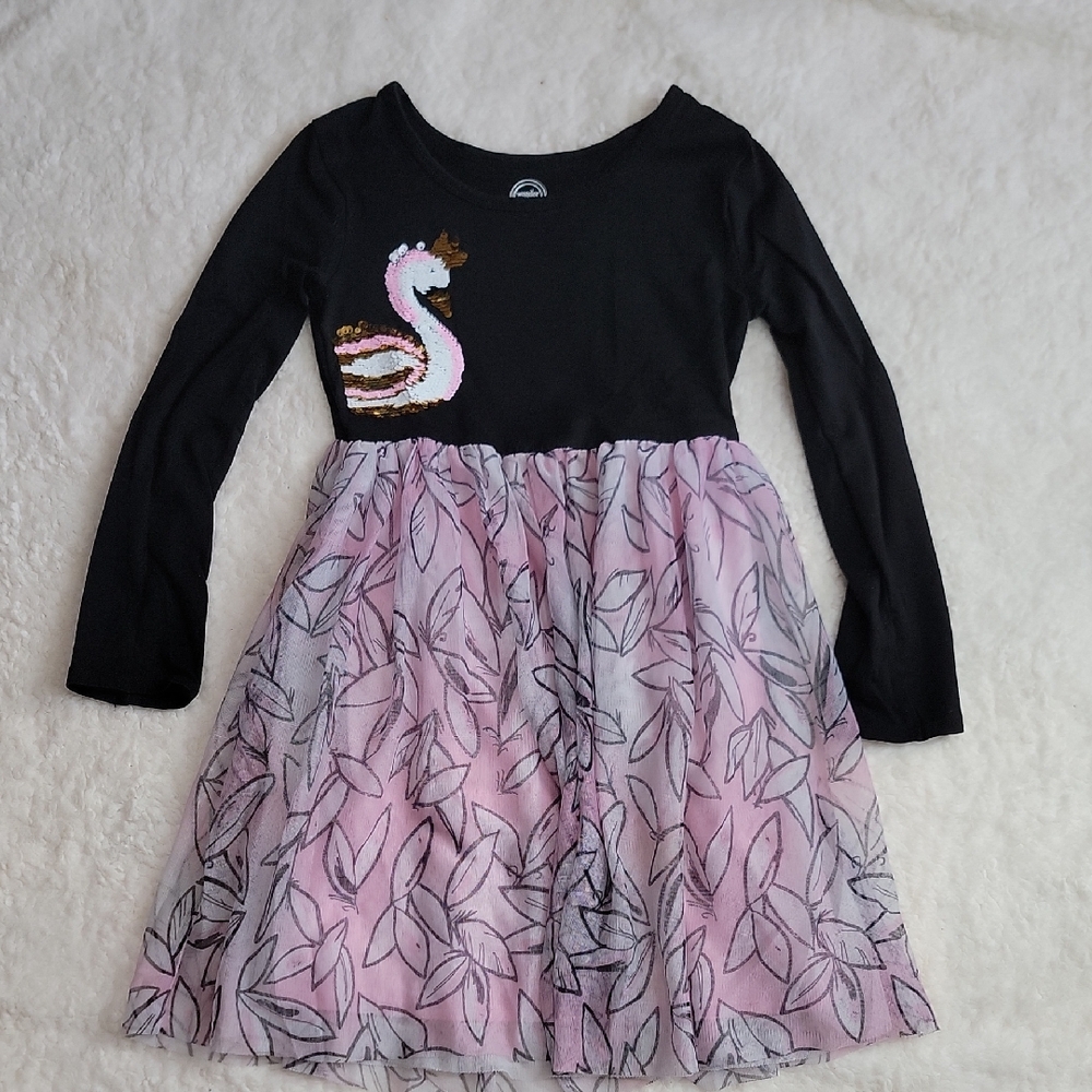 Wonder Nation S 6/6X Black Pink White Sequins Swan Dress